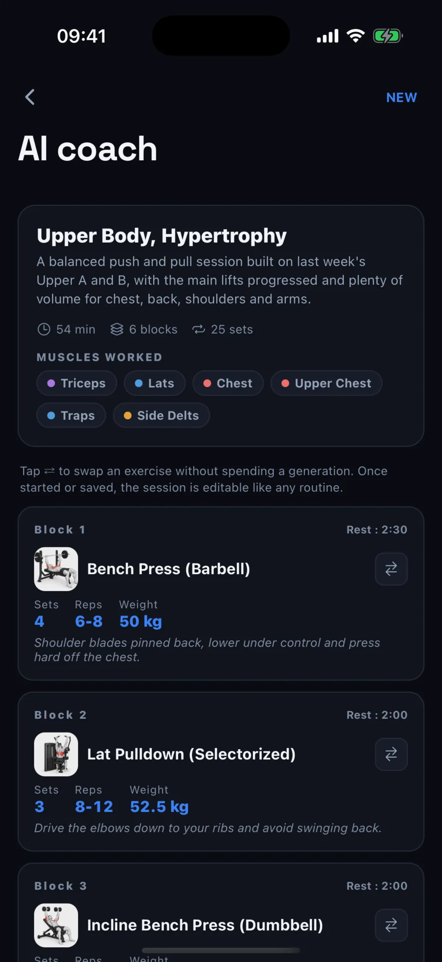 AI coach: an upper body session built from last week