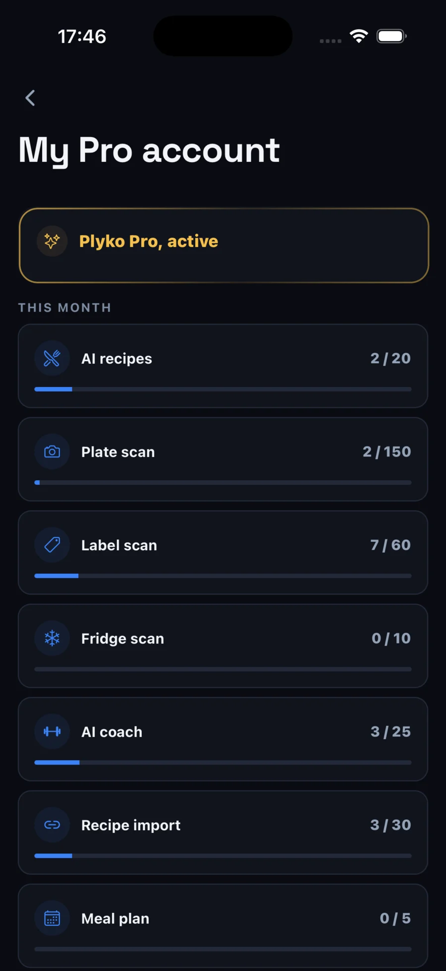 Pro account: the monthly quota of each AI feature